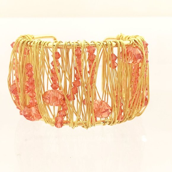 Sugar Gay Isber Swarovski Crystals Wired Gold Cuff Handmade Contemporary Jewelry - Picture 2 of 5